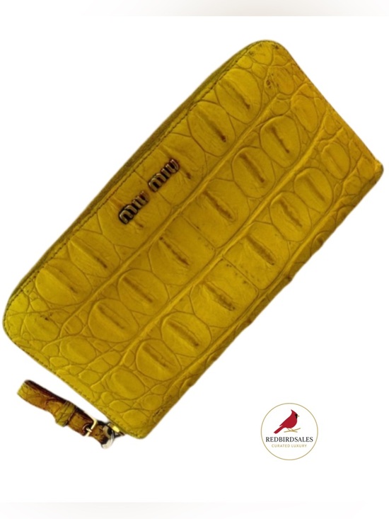 MIU MIU RARE ZIPPY WALLET HORNBACK CROCODILE EMBOSSED LEATHER